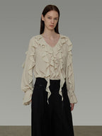 unspoken Breathable Soft Minimalist Commuter Loose Bell Sleeve V-neck Office Blouses