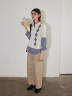 Lofi choose Cozy Argyle Polo Short Sleeve Loose Fit Vintage Knitwear Women Sweaters
