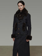 unspoken Warm Buttoned Panel Slim High Waist Long Sleeve Women Black Top & Skirt Sets
