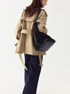 fano Double Breasted Button Loose Fit Raglan Sleeve Commuter Women Khaki Trench Coats