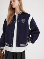 fano Embroidered Relaxed Fit Commuter Colorblock Crew Neck Women Bomber Jackets