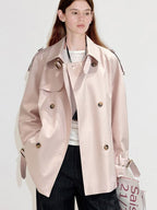 fano Double Breasted Short Loose Fit Commuter For Women Khaki Pink Beige Trench Coats