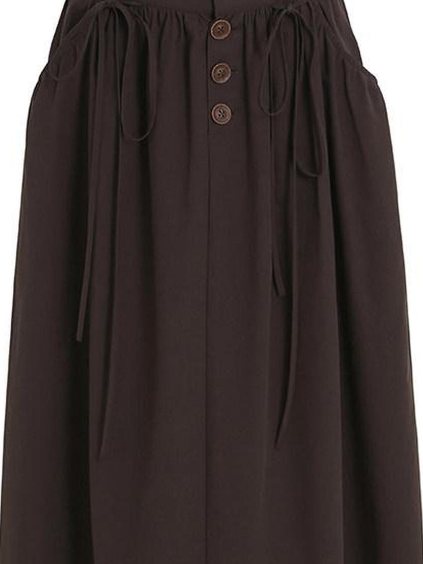 fano Soft 100 Percent Cotton Aline Mid Waist Flowy Korean Plain Brown Maxi Skirts