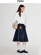 fano High Waist Vintage Ruffle Circle Skirt Loose Fit Women Picnic Cotton Midi Skirts