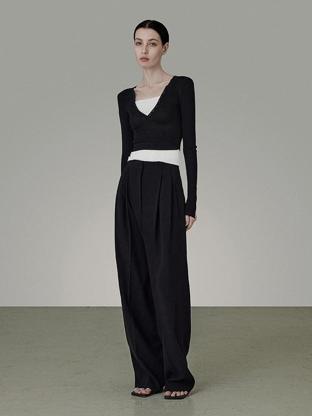 unspoken Belted Natural Waist Minimal Office Chic Deep Gray Women Wide Leg Pants