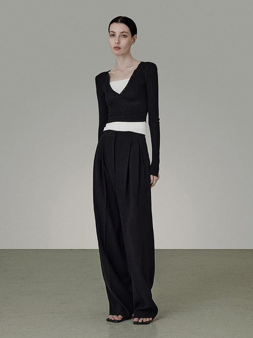 unspoken Belted Natural Waist Minimal Office Chic Deep Gray Women Wide Leg Pants