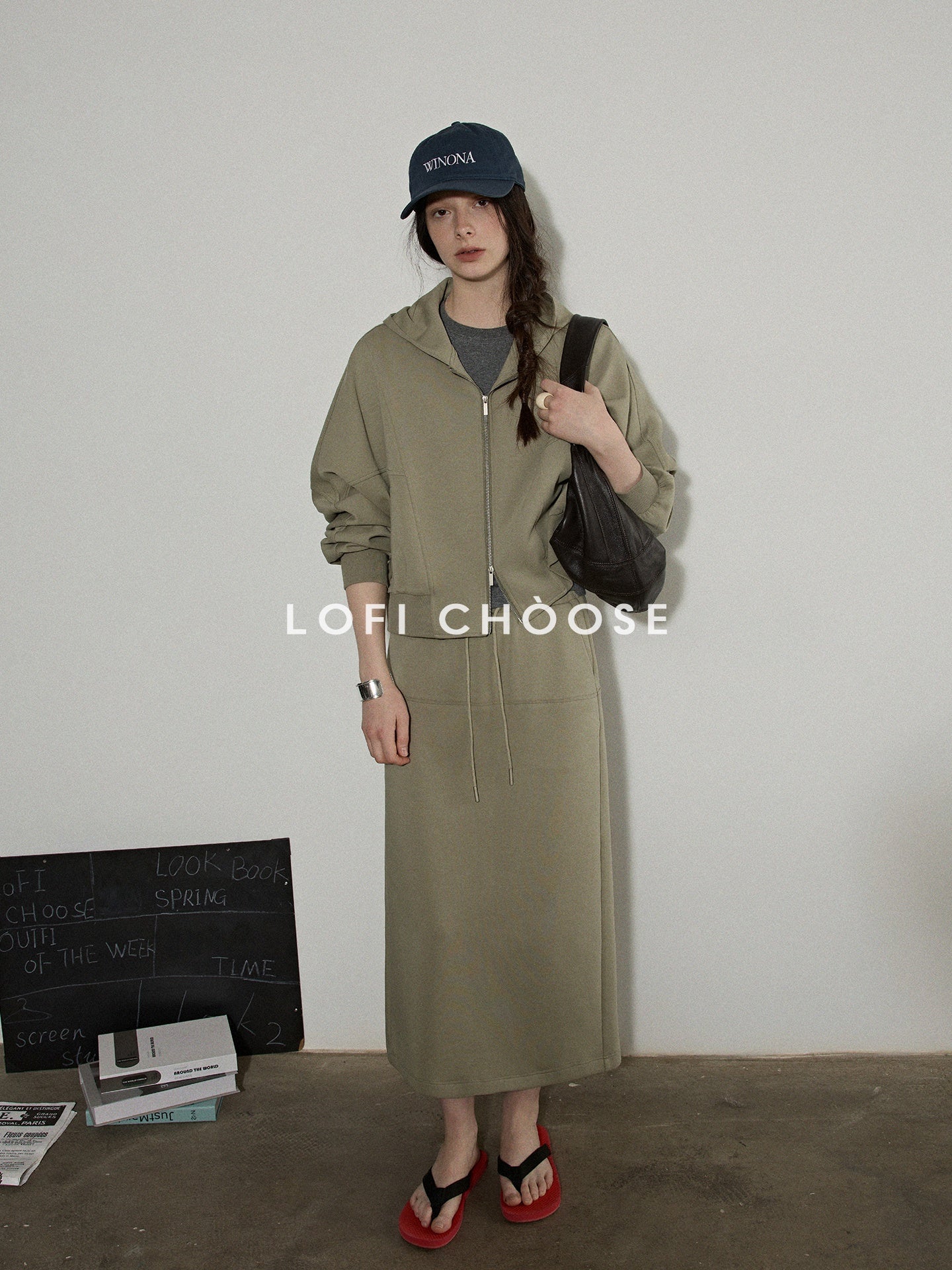 Lofi_choose_Hooded_Zip_Cardigan_Loose_Fit_Long_Sleeve_Workwear_Light_Green_Top_&_Skirt_Sets_MISSTT