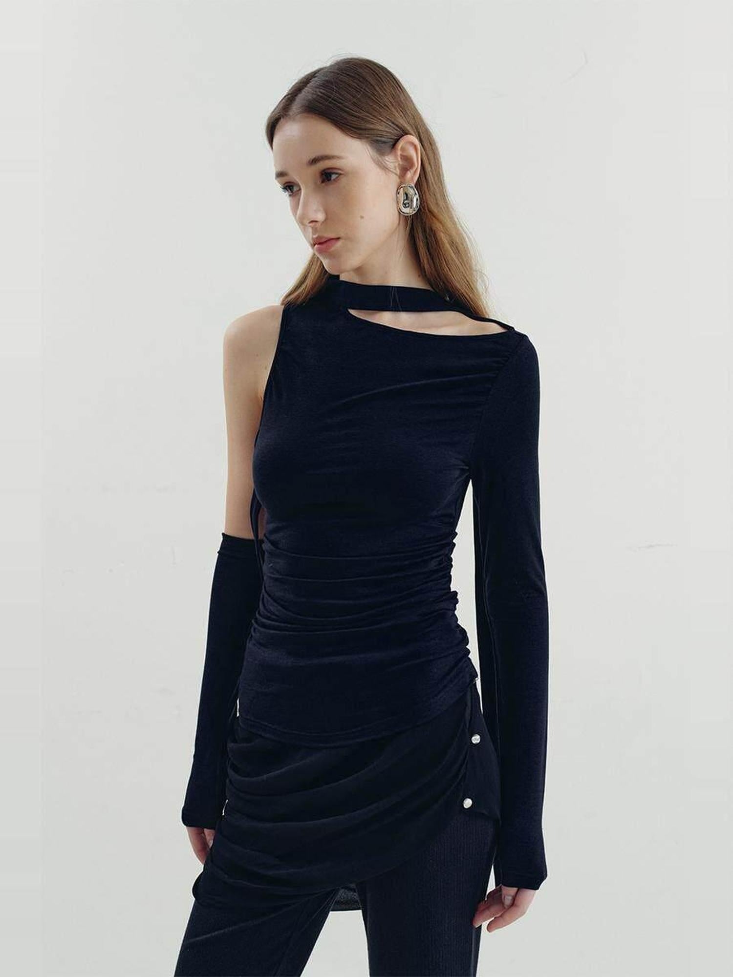 someone sometimes Viscose Cotton Blend Cutout Slim Fit Casual Women Asymmetric Neck Knit Sweaters