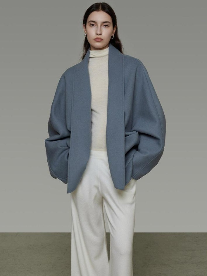 unspoken Pure Sheepswool Structured Tailoring Relaxed Fit Mist Blue Wool Coats