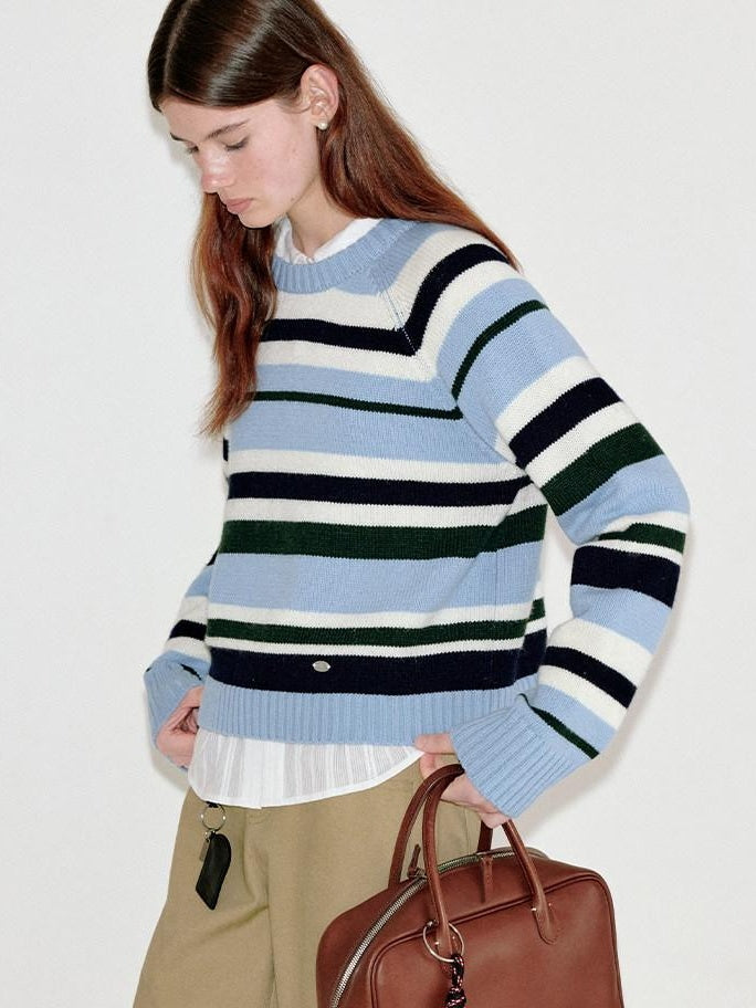 fano Thermal Warm Loose Fit Striped Crewneck Long Sleeve Women Commuter Sweaters
