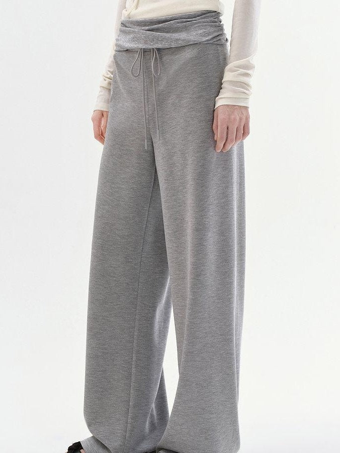 fano Versatile Natural Waist Drawstring Wide Leg Heather Gray Poly Blend Sweatpants