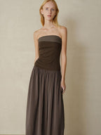 someonesometimes Tencel Modal Splice Slim Off Shoulder Strapless Casual Taupe Maxi Dresses