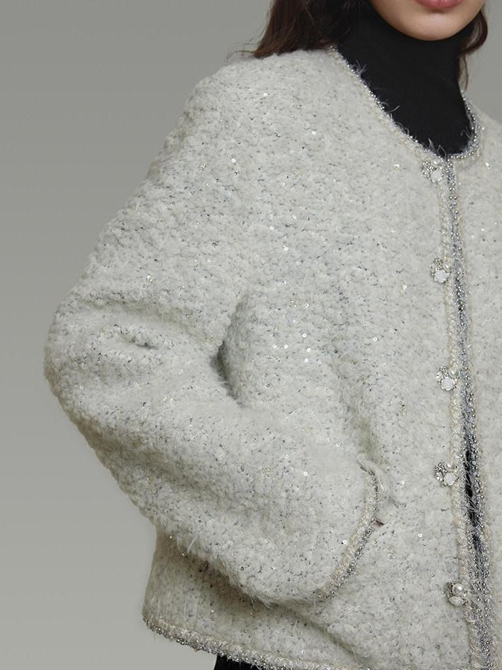 unspoken Lambswool Minimal Commuter Loose Single Button Round Neck Women Cropped Jackets