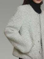 unspoken Lambswool Minimal Commuter Loose Single Button Round Neck Women Cropped Jackets