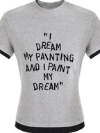 fano Stretch Viscose Slim Fit Korean Crewneck Print Gray Black Short Sleeve T-Shirts