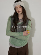 Lofi choose Breathable Oversized Commuter Office Top Green Brown Long Sleeve T-Shirts