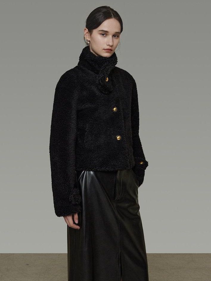 unspoken Warm Sculpted Tailoring Minimal Commuter Loose High Waist Wool Blend Short Coat