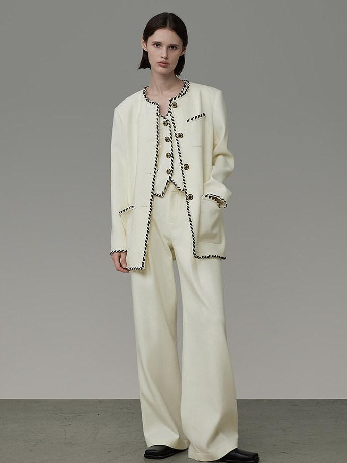 unspoken Off White Three Piece Minimalist Casual Women S M L Lounge Top & Pants Sets