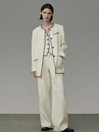 unspoken Off White Three Piece Minimalist Casual Women S M L Lounge Top & Pants Sets