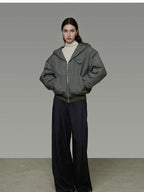 unspoken 90 White Duck Down Warm Loose Hooded Commuter Women Deep Gray Green Down Jackets