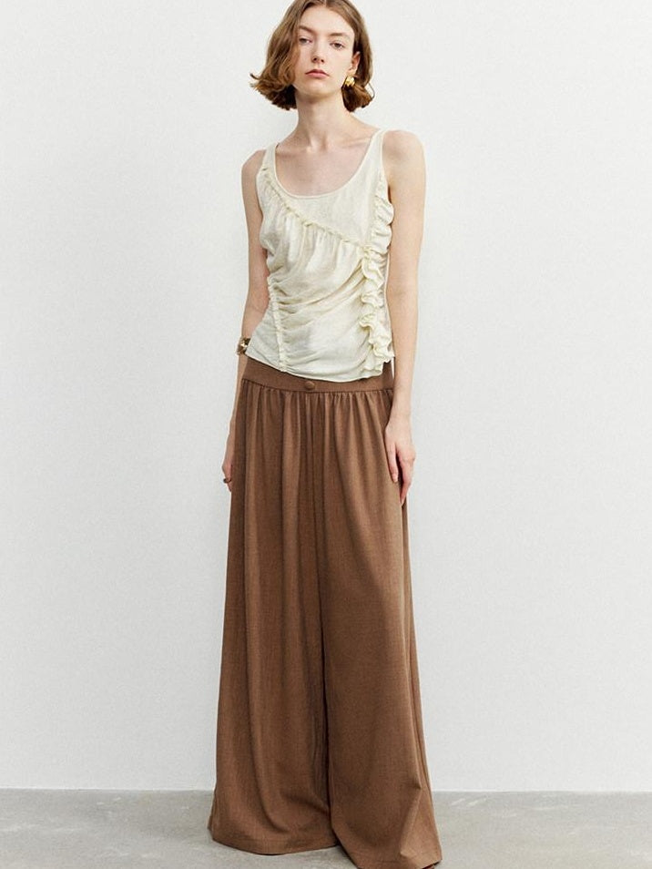 someone sometimes Ruffled Lettuce Edge Slim Fit Original Design Viscose Blend Cream Tank Tops