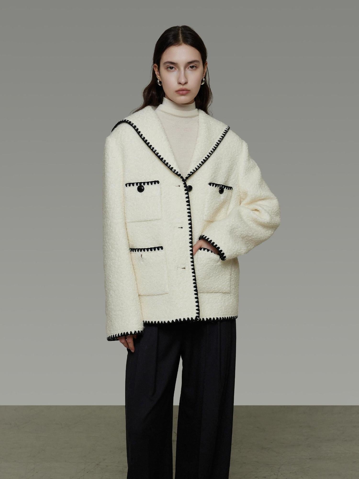 unspoken Lambswool Blend Tailored Loose Minimal Notch Collar Officewear Women Wool Coats