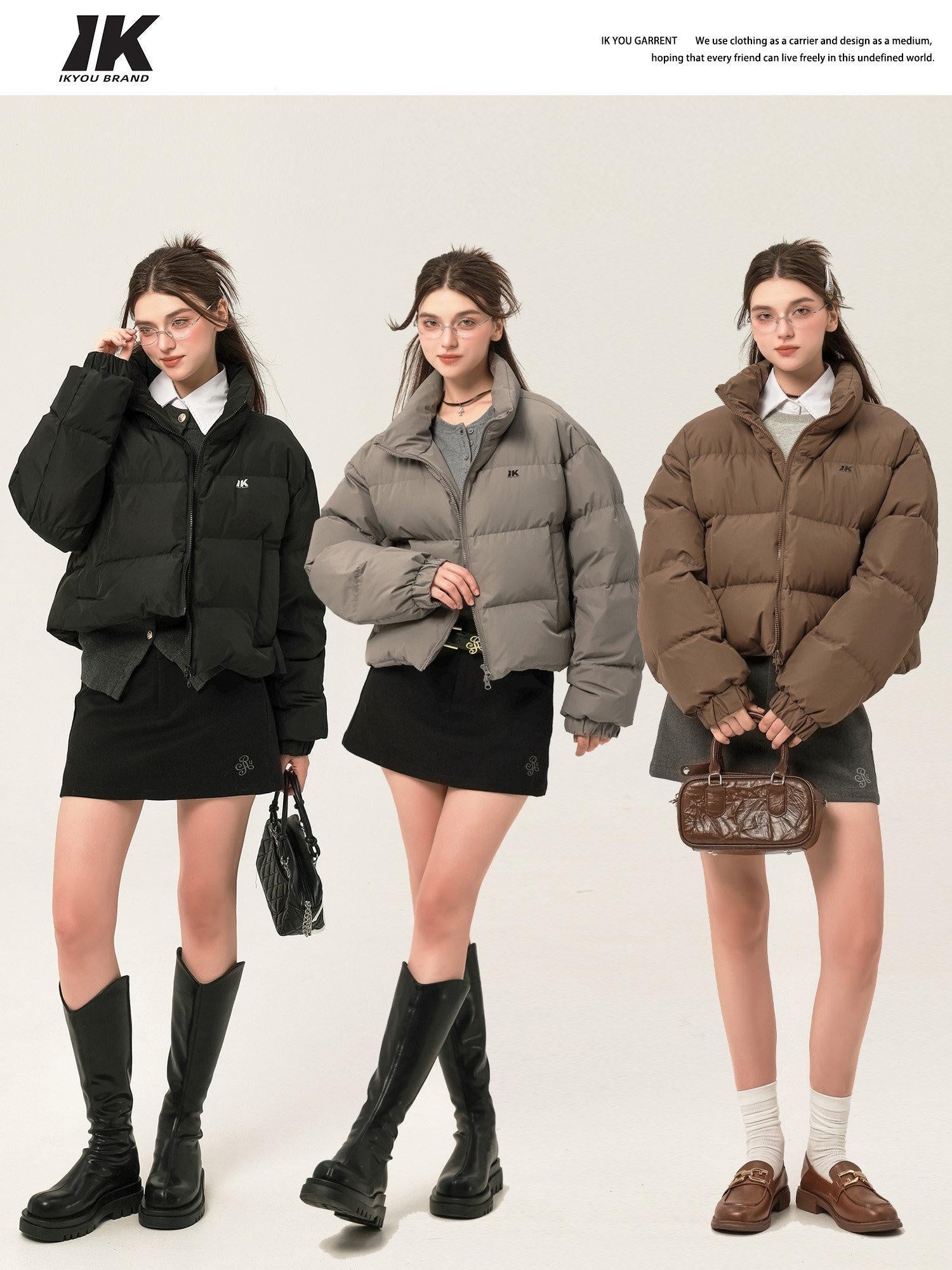 ikyou 90 Percent White Duck Down Memory Fabric Minimalist Straight Short Down Jackets
