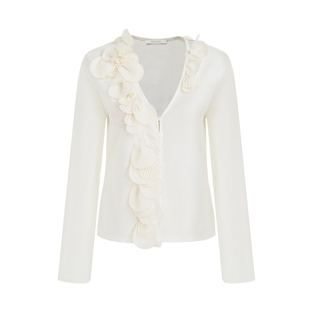 unspoken_V-neck_3D_Detail_Slim_Fit_Office_Women_Breathable_White_Blouses_MISSTT