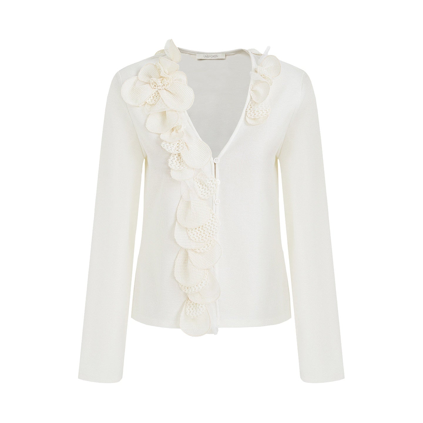 unspoken_V-neck_3D_Detail_Slim_Fit_Office_Women_Breathable_White_Blouses_MISSTT