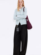 fano Wool Cashmere Blend Warm High Neck Loose Fit Women Button Solid Cardigans