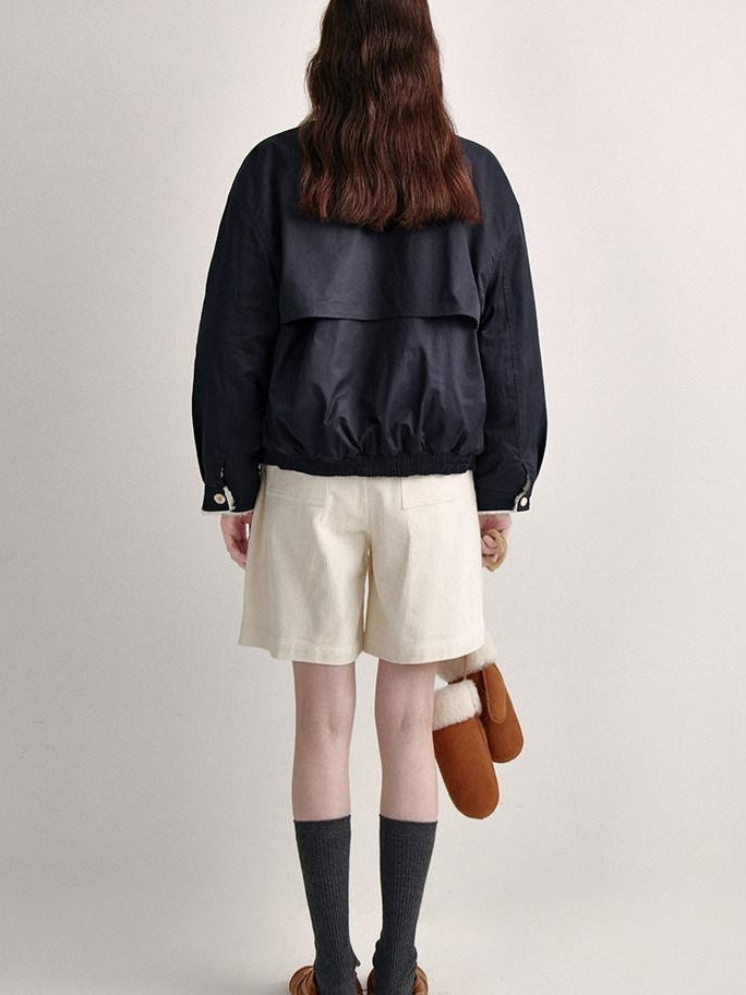 fano Patchwork Cozy Relaxed Loose Fit Commuter Navy Zipper Long Sleeve Puffer Jackets