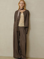 someonesometimes Shape Retaining Pleated Natural Waist Brown Striped Poly Stretch Wide Leg Pants