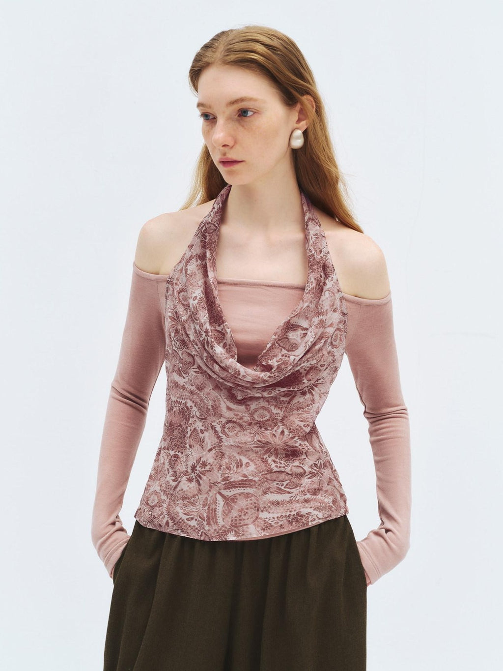 someone sometimes Silk Wool Blend Slim Fit Patchwork Knit Women Printed Halter Crop Tops