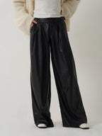 someone sometimes Sleek Pu High Waist Commuter Tailored Black Chestnut Wide Leg Pants