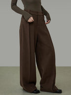 unspoken High Waist Pocketed Minimalist Office Brown Polyester Blend Wide Leg Pants