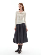 someonesometimes Soft Stretch V-neck Cutout Slim Fit Knit For Women Apricot Long Sleeve T-Shirts