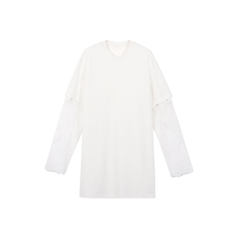 audreyyang_Lace_Trim_Cotton_Loose_Aline_Skirt_Short_Sleeve_Casual_Women_Top_&_Skirt_Sets_MISSTT
