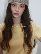 Lofi choose Embroidered Loose Fit Round Neck Office Women Purple Navy Short Sleeve T-Shirts