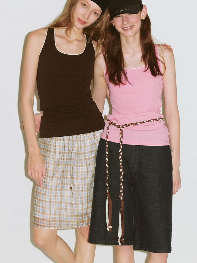fano Backless Slim Fit Strappy Workwear Tank Top Solid Color Stretch Camisoles