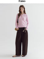 fano Warm V-neck Button Detail Minimal Commuter Fit Pink Women Acrylic Blend Sweaters