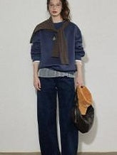 Lofi choose High Waist Stretch Wide Leg Zip Office Casual Women Brown Navy Straight Pants