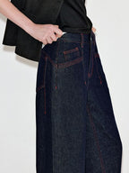 fano Comfortable Cotton Vintage Relaxed Natural Waist Women Raw Denim Wide Leg Jeans