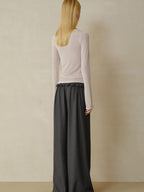 someonesometimes Soft Stretch Casual Ruffle Hem Women Heather Grey Viscose Blend Wide Leg Pants