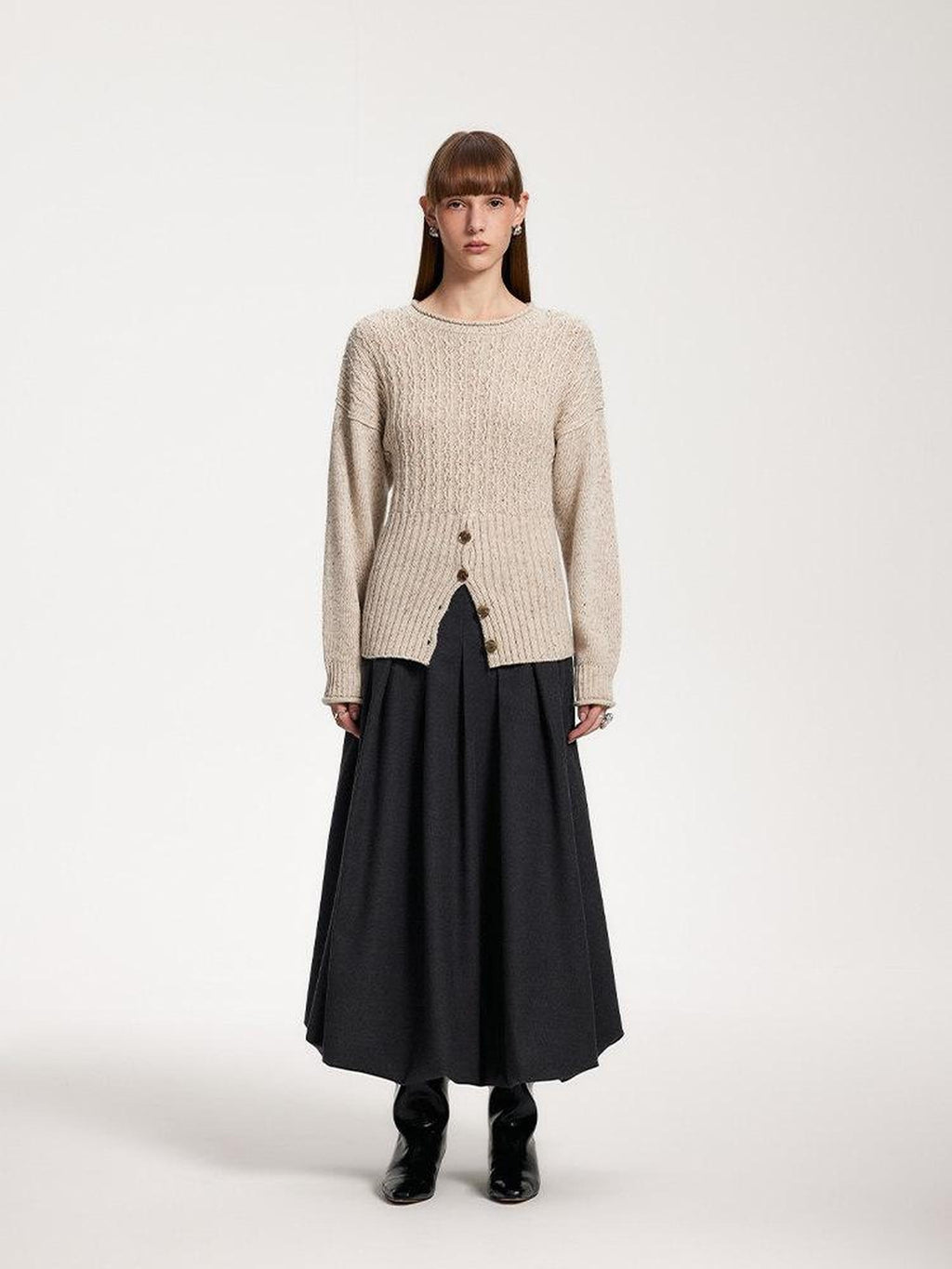someone sometimes Acrylic Blend Speckled Beige Crew Neck Pullover Office Knitwear Sweaters