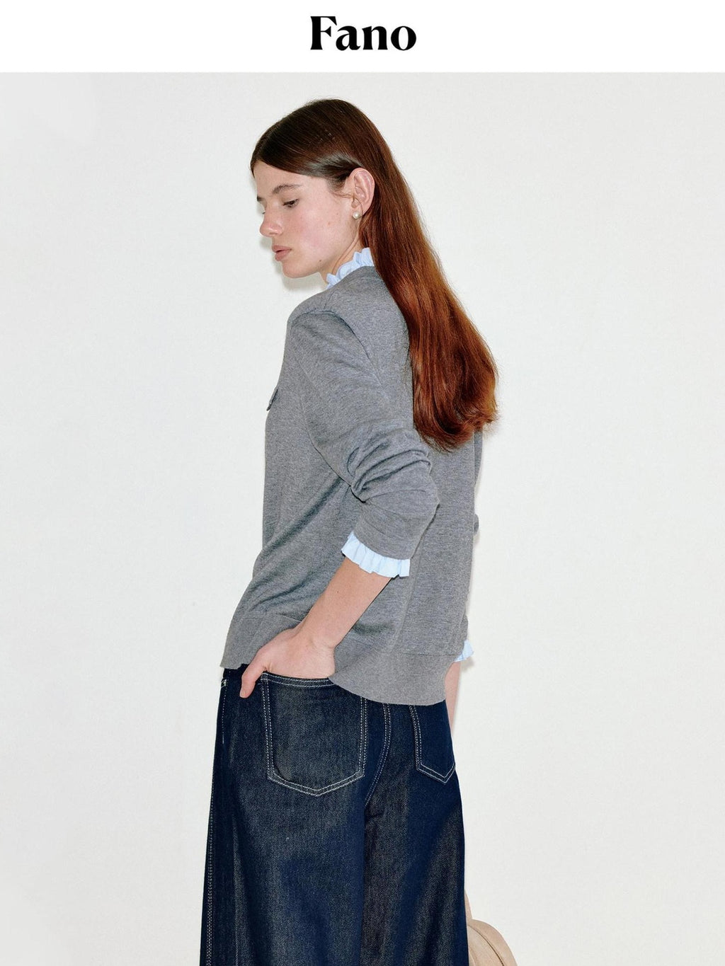 fano Thermal Wool Blend Straight Fit Round Neck Office Classic Heather Gray Cardigans