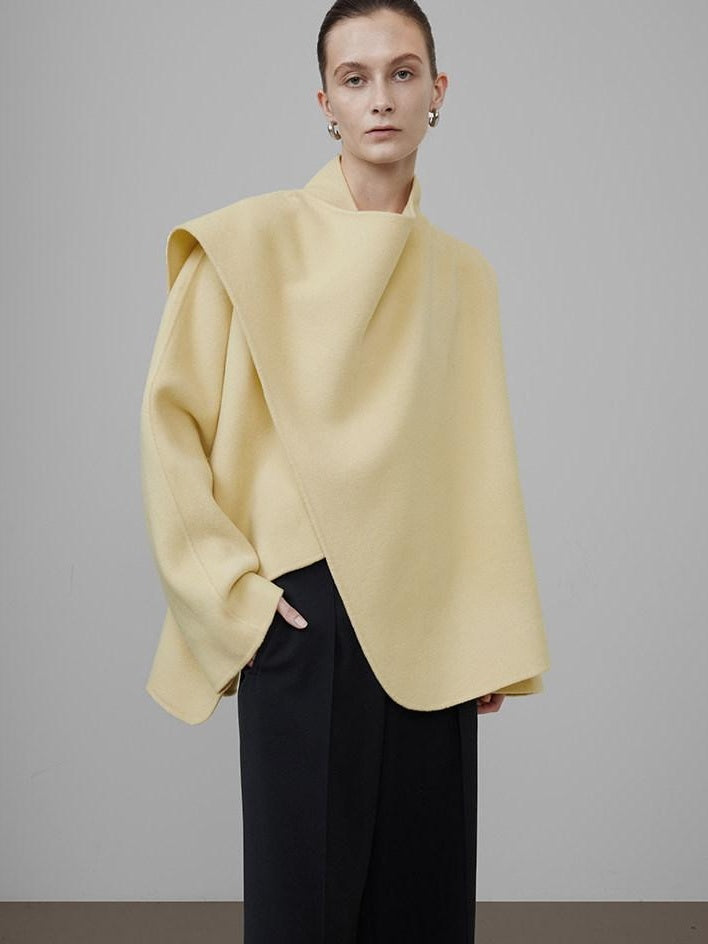unspoken Minimal Commuter Short Straight Fit Women Cream Yellow S M Wool Coats
