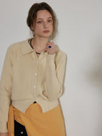 Lofi choose Light Poly Wool Jacquard Workwear Short Sleeve For Women Button Knit Cardigans
