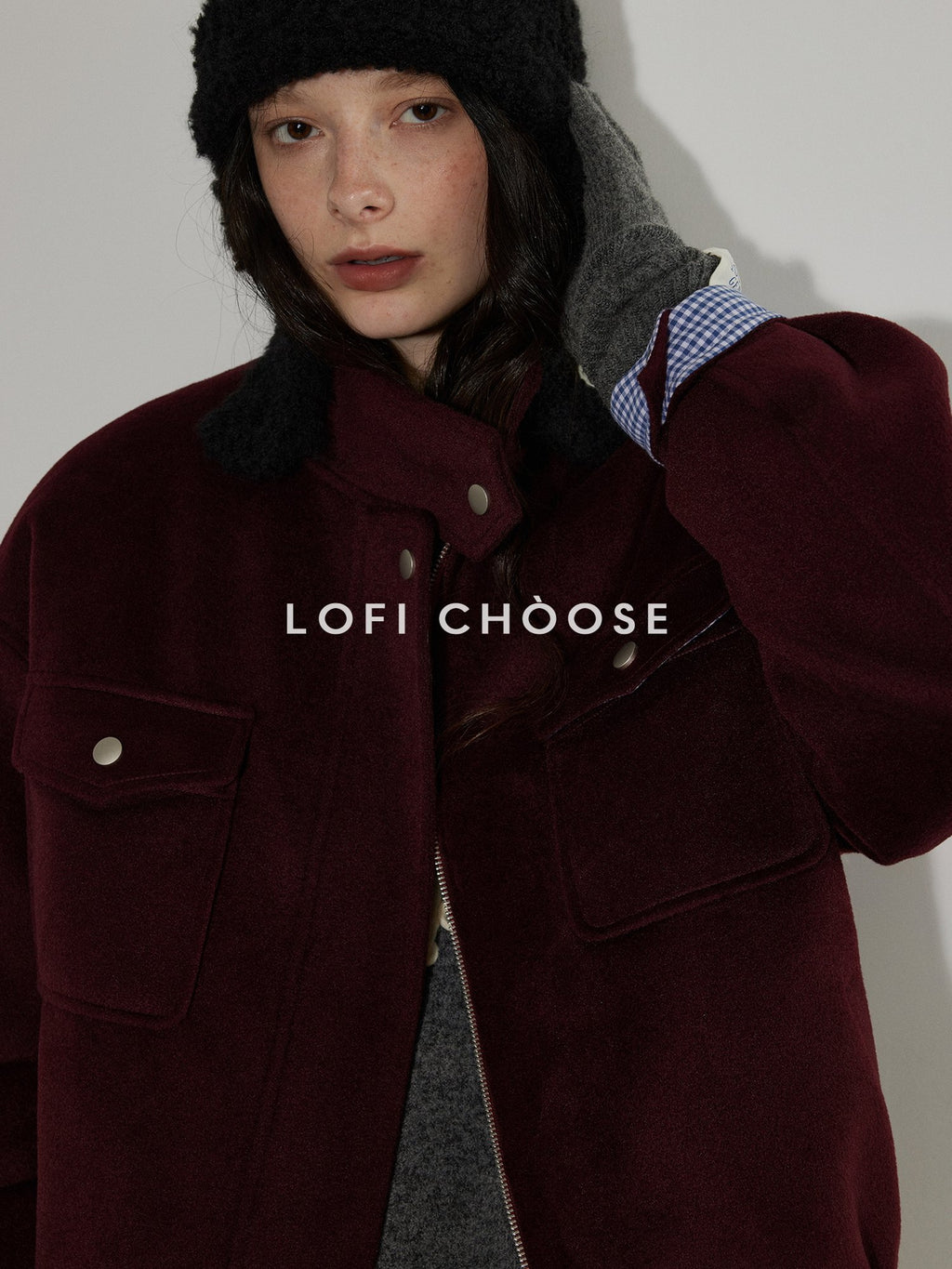 Lofi choose Insulated Cotton Padded Thick Red Stand Collar Loose Fit Commuter Bomber Jackets