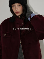 Lofi choose Insulated Cotton Padded Thick Red Stand Collar Loose Fit Commuter Bomber Jackets
