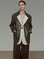 unspoken Soft Viscose Blazer Collar Relaxed Fit Commuter Women Brown Leather Jackets